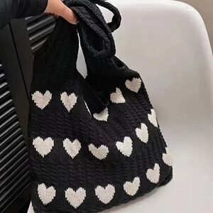 Black Knit Heart Tote Bag